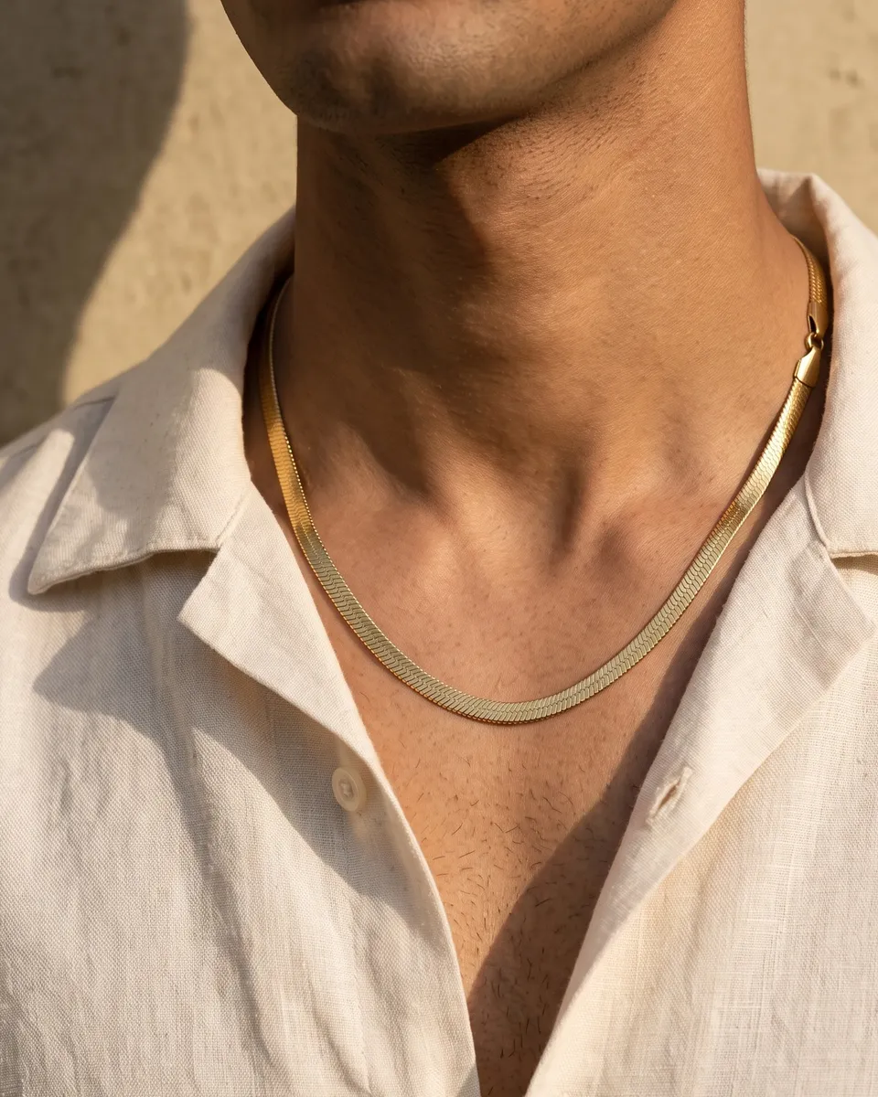 Brise Wide Herringbone, worn on body