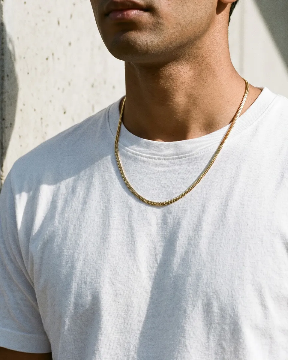 Plinth Square Chain, worn on body